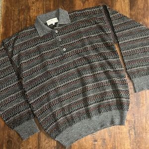 Peruvian Connection Gray and Red Patterned Sweater ALPACA